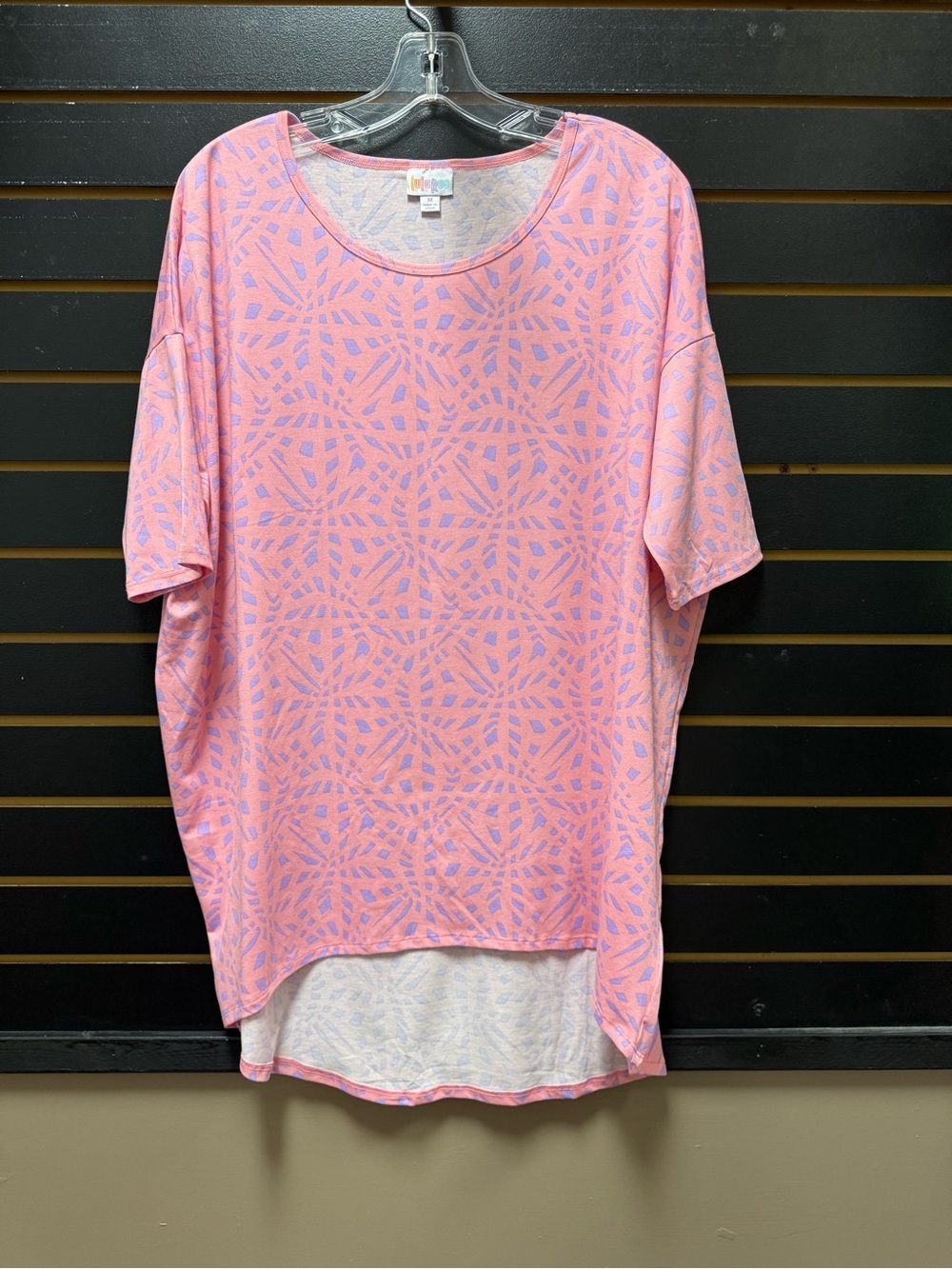 LuLaRoe Irma Tunic Top Medium NWOT Pink Purple Geometric High Low